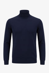 Jersey de cuello alto azul marino para hombre, de suave mezcla de viscosa, manga larga, de punto.