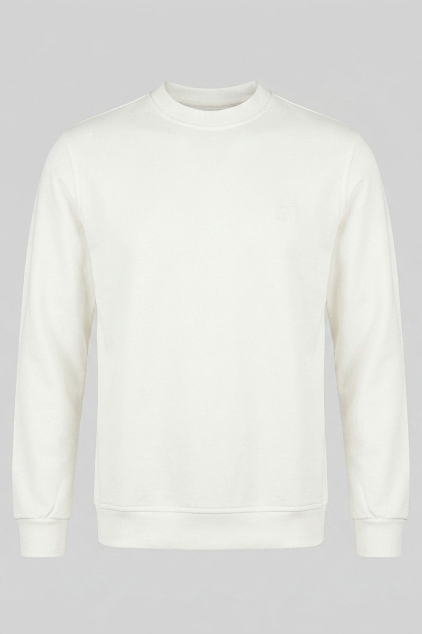 Sudadera de manga larga elástica con cuello redondo y mezcla de algodón color blanco roto para hombre