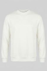 Sudadera de manga larga elástica con cuello redondo y mezcla de algodón color blanco roto para hombre