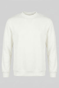 Sudadera de manga larga elástica con cuello redondo y mezcla de algodón color blanco roto para hombre