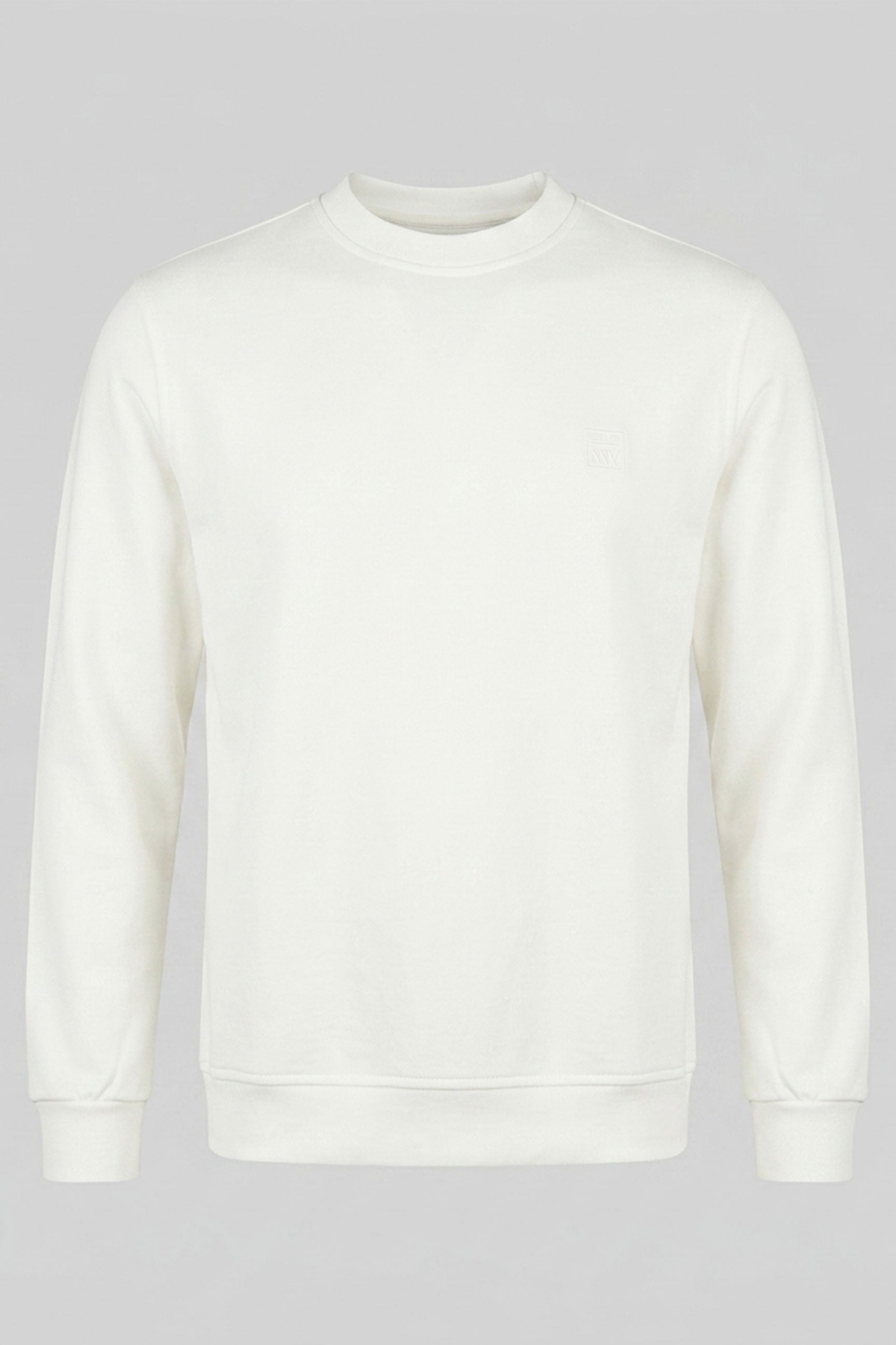 Sudadera de manga larga elástica con cuello redondo y mezcla de algodón color blanco roto para hombre