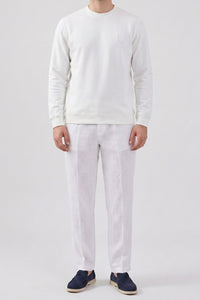 Sudadera de manga larga elástica con cuello redondo y mezcla de algodón color blanco roto para hombre