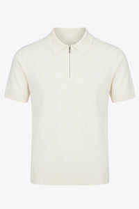 Polo de punto color blanco roto para hombre, cuello con cremallera, mezcla suave, manga corta.