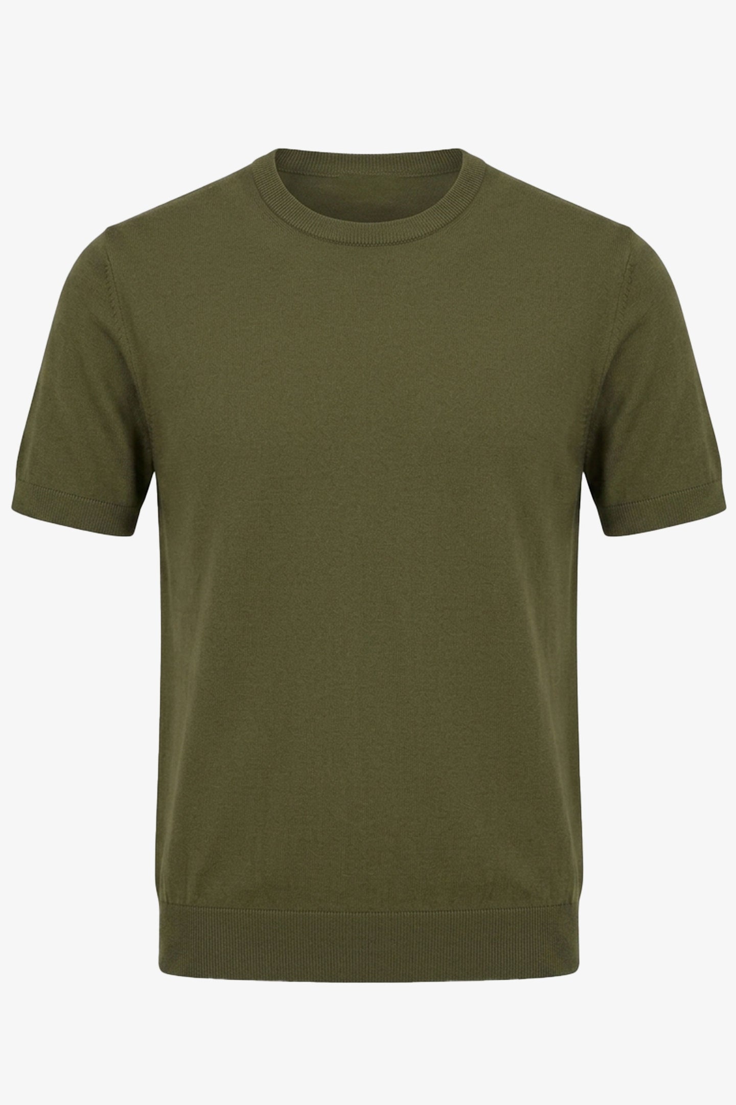 Camiseta de punto verde oliva para hombre, corte regular, cuello redondo, manga corta.