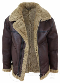 Chaqueta de aviador de piel de oveja para hombre