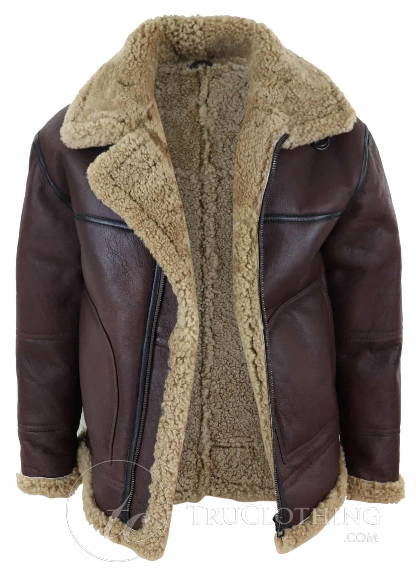 Chaqueta de aviador de piel de oveja para hombre