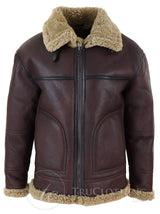 Chaqueta de aviador de piel de oveja para hombre