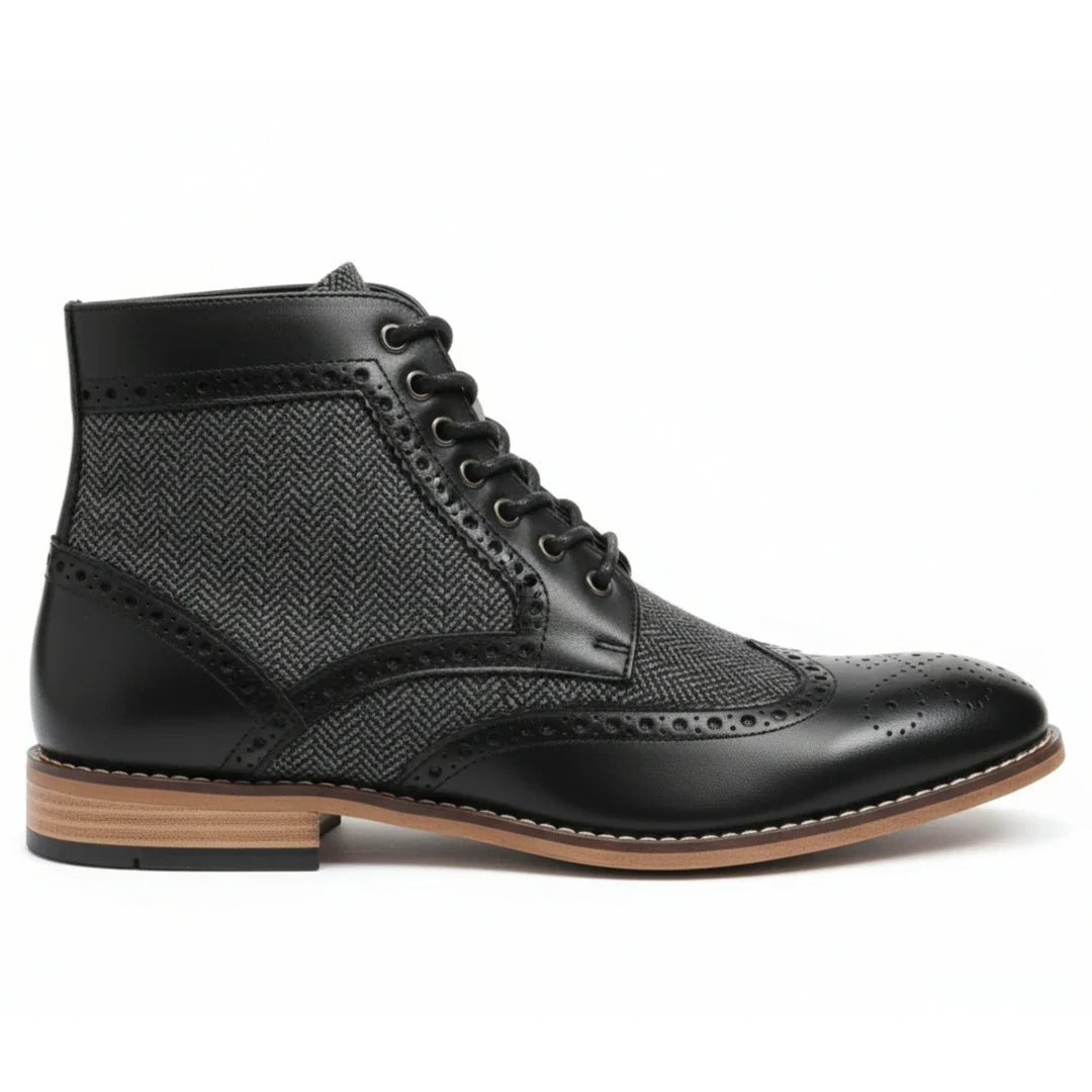 Botines de tobillo tipo brogue con puntera de ala para hombre