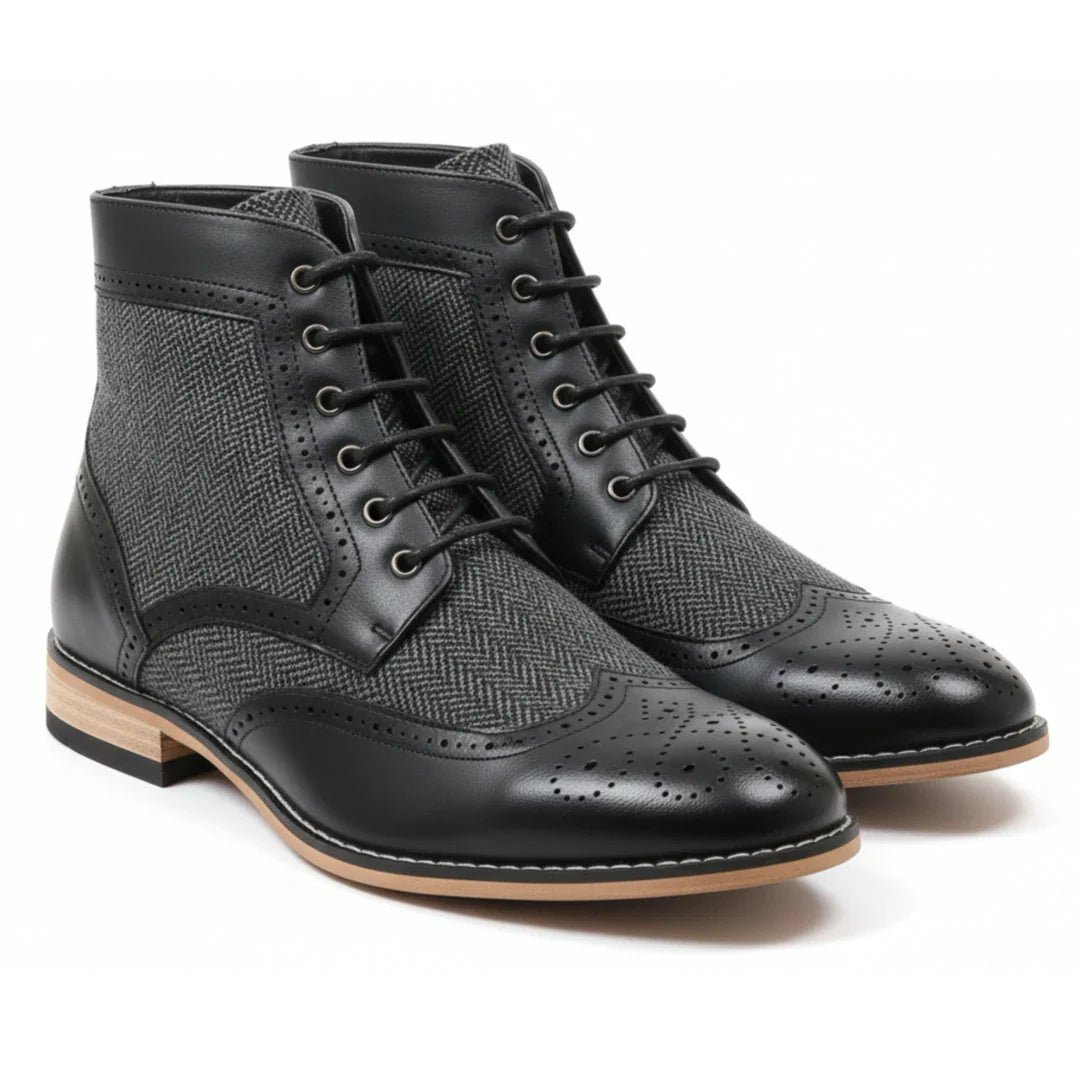 Botines de tobillo tipo brogue con puntera de ala para hombre