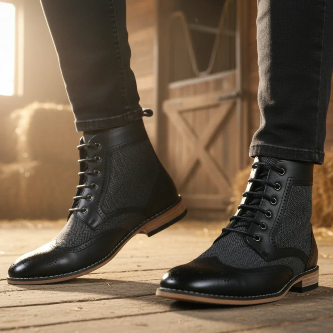 Botines de tobillo tipo brogue con puntera de ala para hombre