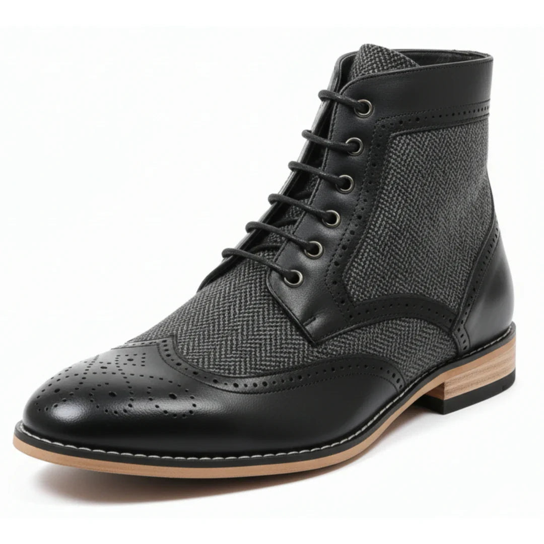 Botines de tobillo tipo brogue con puntera de ala para hombre