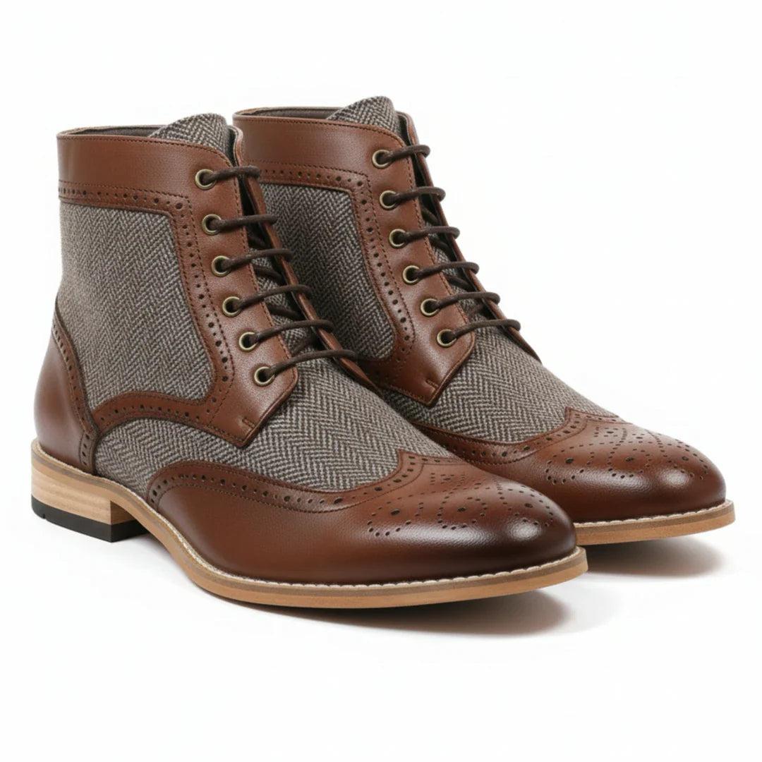Botines de tobillo tipo brogue con puntera de ala para hombre