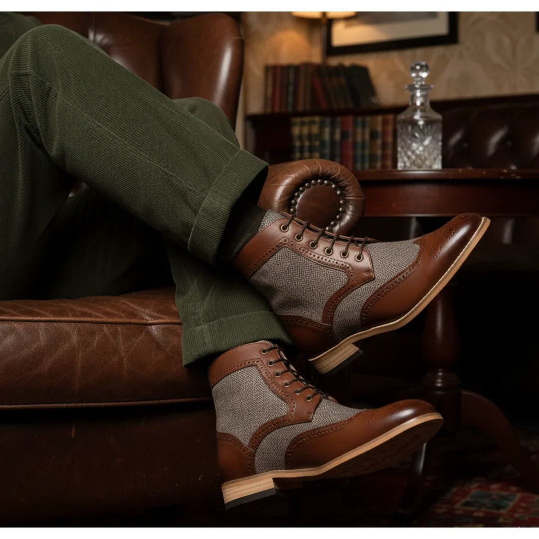 Botines de tobillo tipo brogue con puntera de ala para hombre