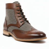 Botines de tobillo tipo brogue con puntera de ala para hombre