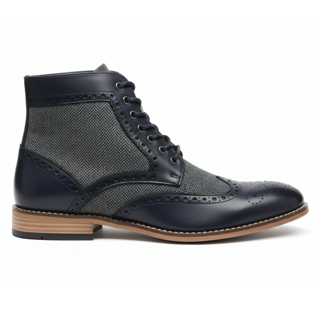 Botines de tobillo tipo brogue con puntera de ala para hombre