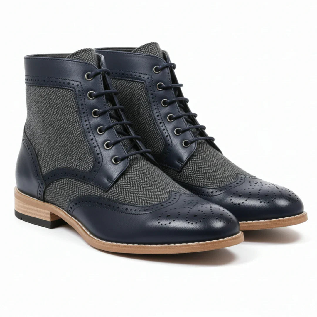 Botines de tobillo tipo brogue con puntera de ala para hombre