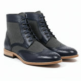 Botines de tobillo tipo brogue con puntera de ala para hombre