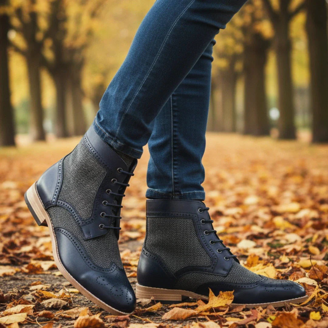 Botines de tobillo tipo brogue con puntera de ala para hombre