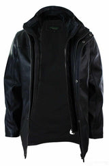 Chaqueta safari de cuero auténtico para hombre, 3/4, con cremallera doble extraíble, color negro.