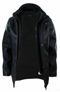Chaqueta safari de cuero auténtico para hombre, 3/4, con cremallera doble extraíble, color negro.