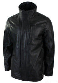 Chaqueta safari de cuero auténtico para hombre, 3/4, con cremallera doble extraíble, color negro.
