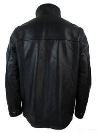 Chaqueta safari de cuero auténtico para hombre, 3/4, con cremallera doble extraíble, color negro.