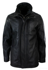 Chaqueta safari de cuero auténtico para hombre, 3/4, con cremallera doble extraíble, color negro.