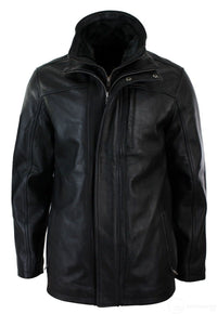 Chaqueta safari de cuero auténtico para hombre, 3/4, con cremallera doble extraíble, color negro.