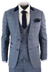 Traje de hombre de 3 piezas a cuadros azules - Marc Darcy Hilton
