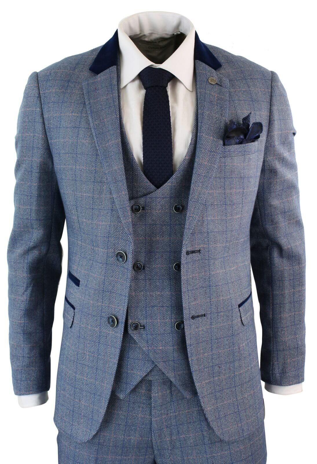 Traje de hombre de 3 piezas a cuadros azules - Marc Darcy Hilton