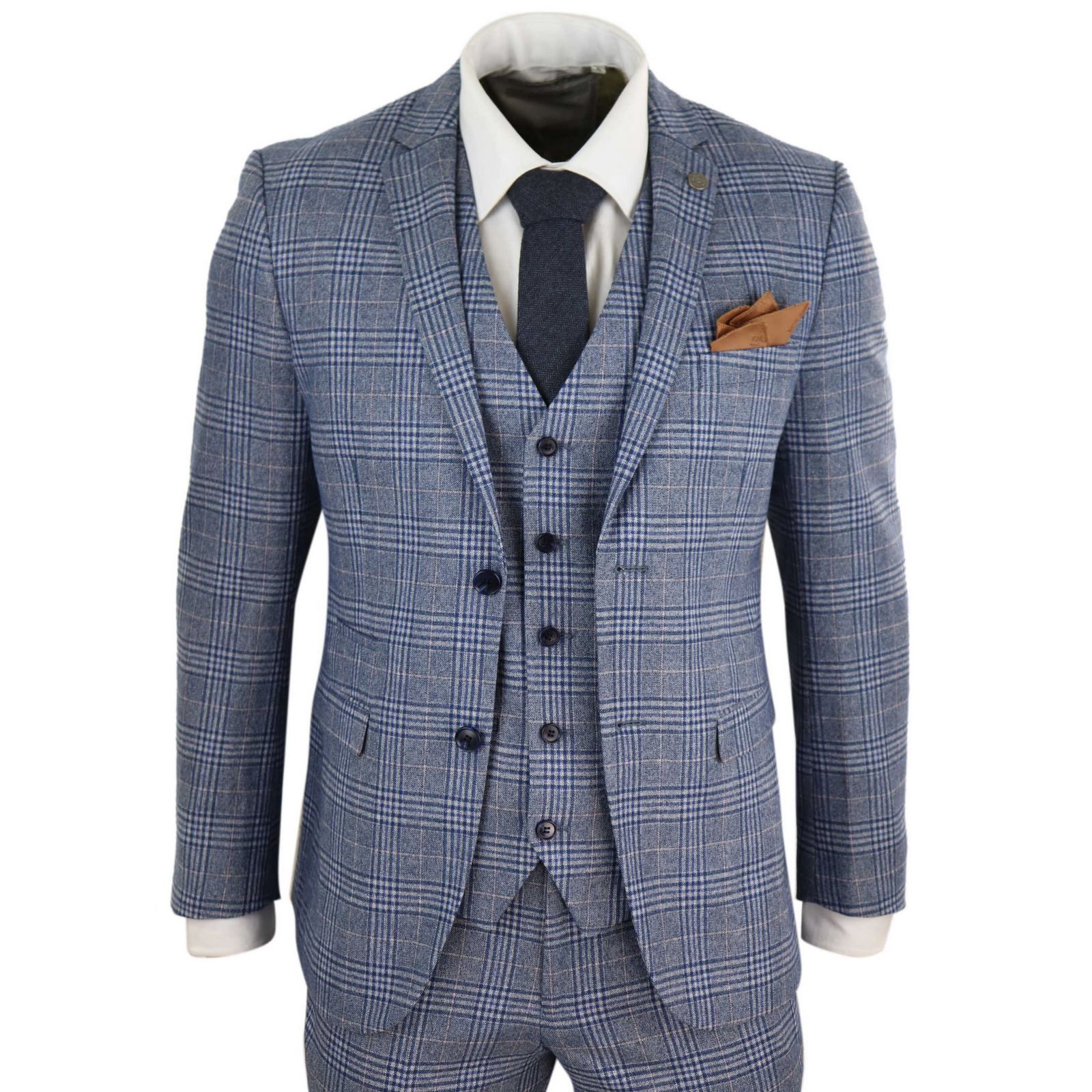 Traje vintage de 3 piezas azul grisáceo para hombre - Paul Andrew Victor