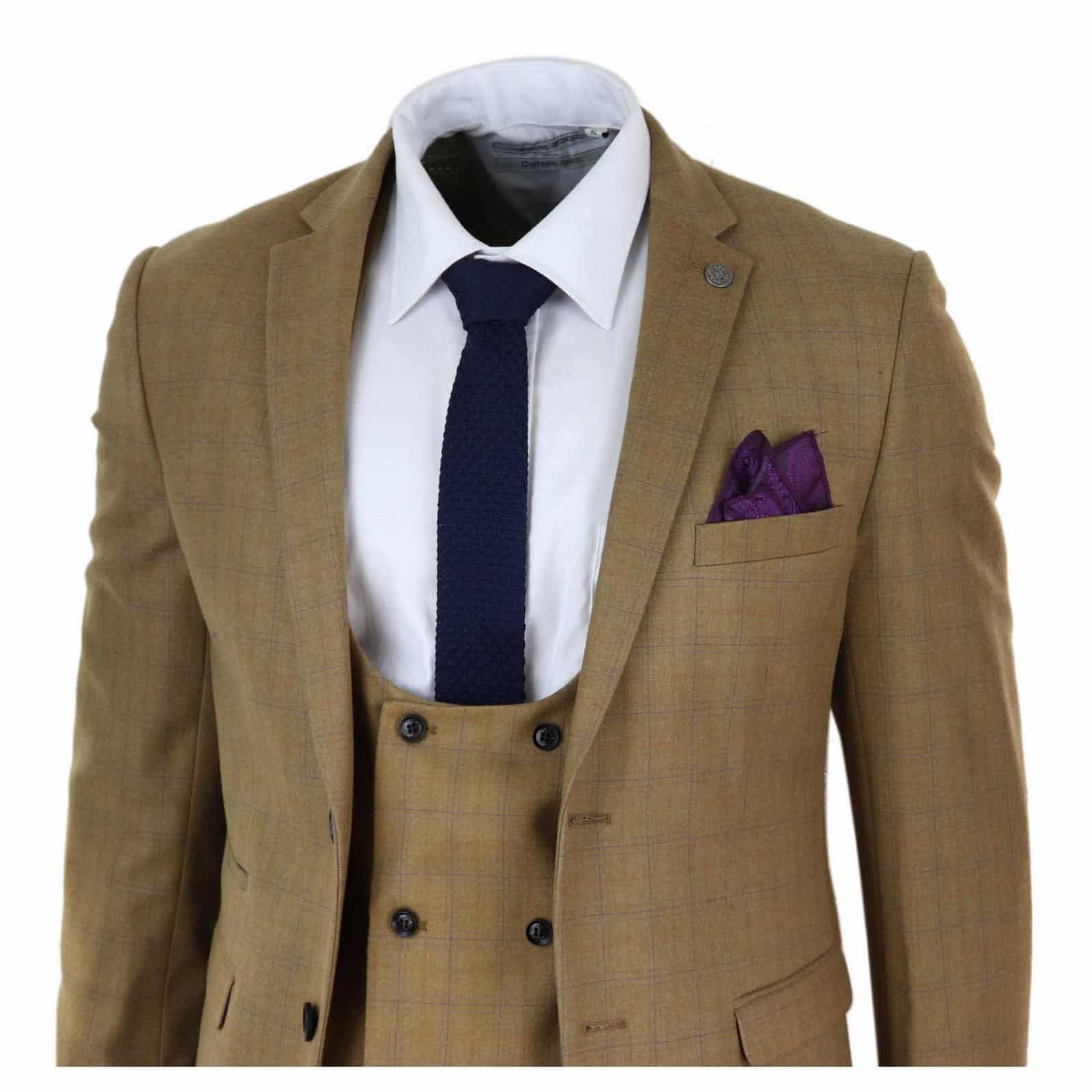 Traje de hombre de 3 piezas color marrón claro con chaleco cruzado - Paul Andrew Ford