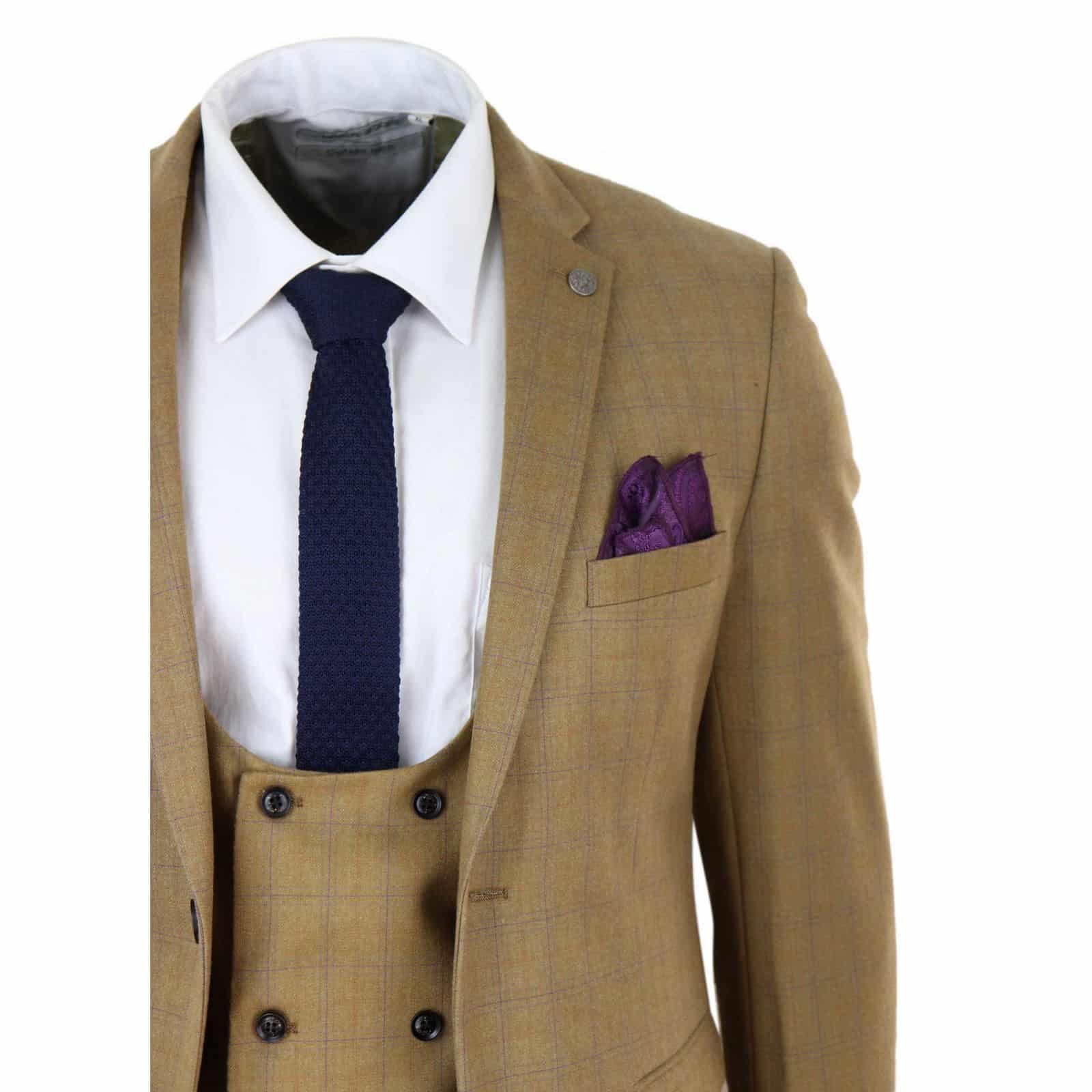 Traje de hombre de 3 piezas color marrón claro con chaleco cruzado - Paul Andrew Ford