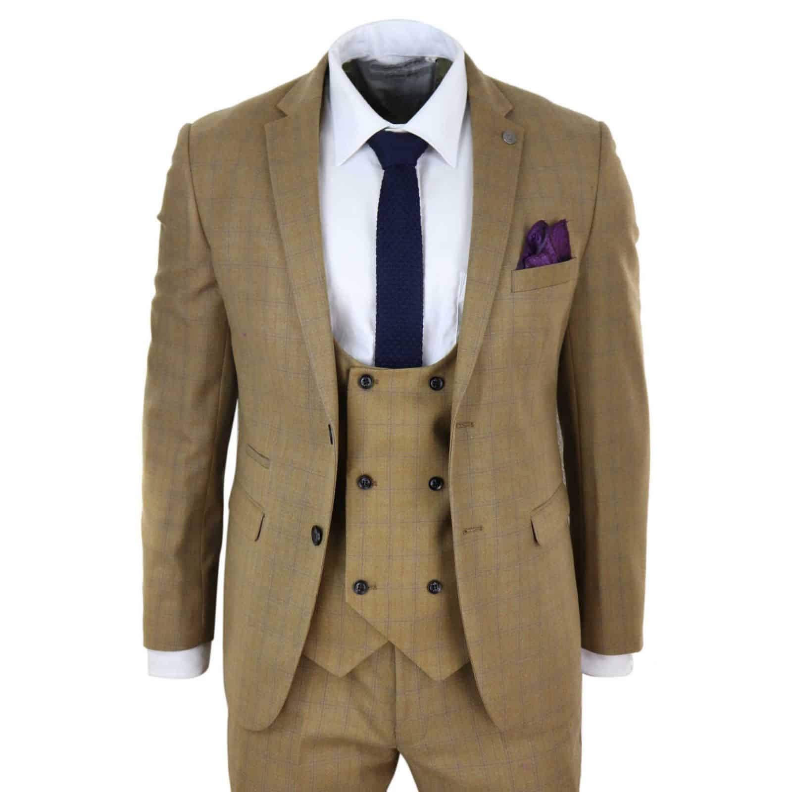 Traje de hombre de 3 piezas color marrón claro con chaleco cruzado - Paul Andrew Ford