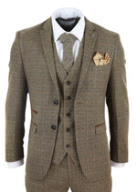 Traje de tres piezas de tweed a cuadros para hombre - Marrón