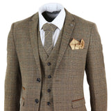 Traje de tres piezas de tweed a cuadros para hombre - Marrón