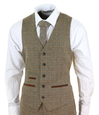 Traje de tres piezas de tweed a cuadros para hombre - Marrón