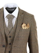 Traje de tres piezas de tweed a cuadros para hombre - Marrón