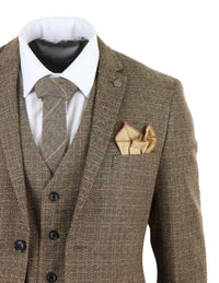 Traje de tres piezas de tweed a cuadros para hombre - Marrón