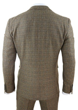 Traje de tres piezas de tweed a cuadros para hombre - Marrón