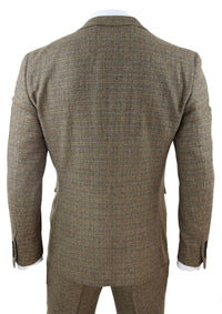 Traje de tres piezas de tweed a cuadros para hombre - Marrón