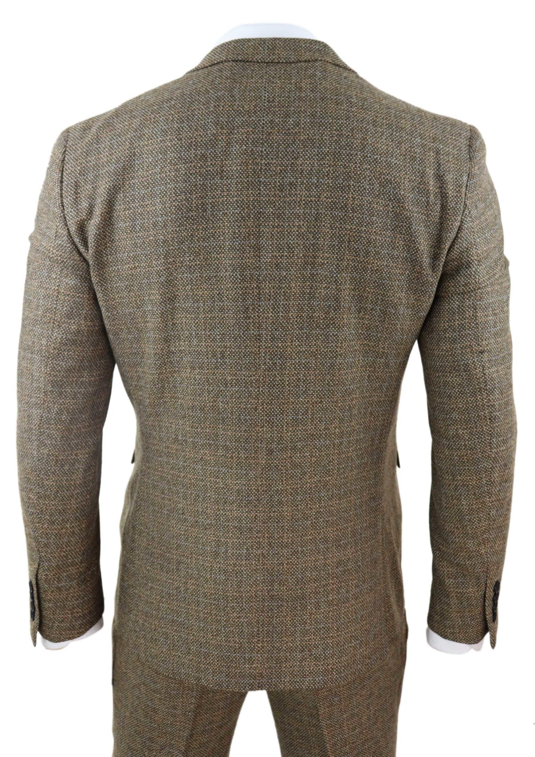 Traje de tres piezas de tweed a cuadros para hombre - Marrón