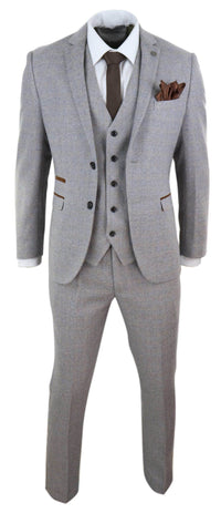 Traje de tres piezas de tweed a cuadros para hombre - Color crema