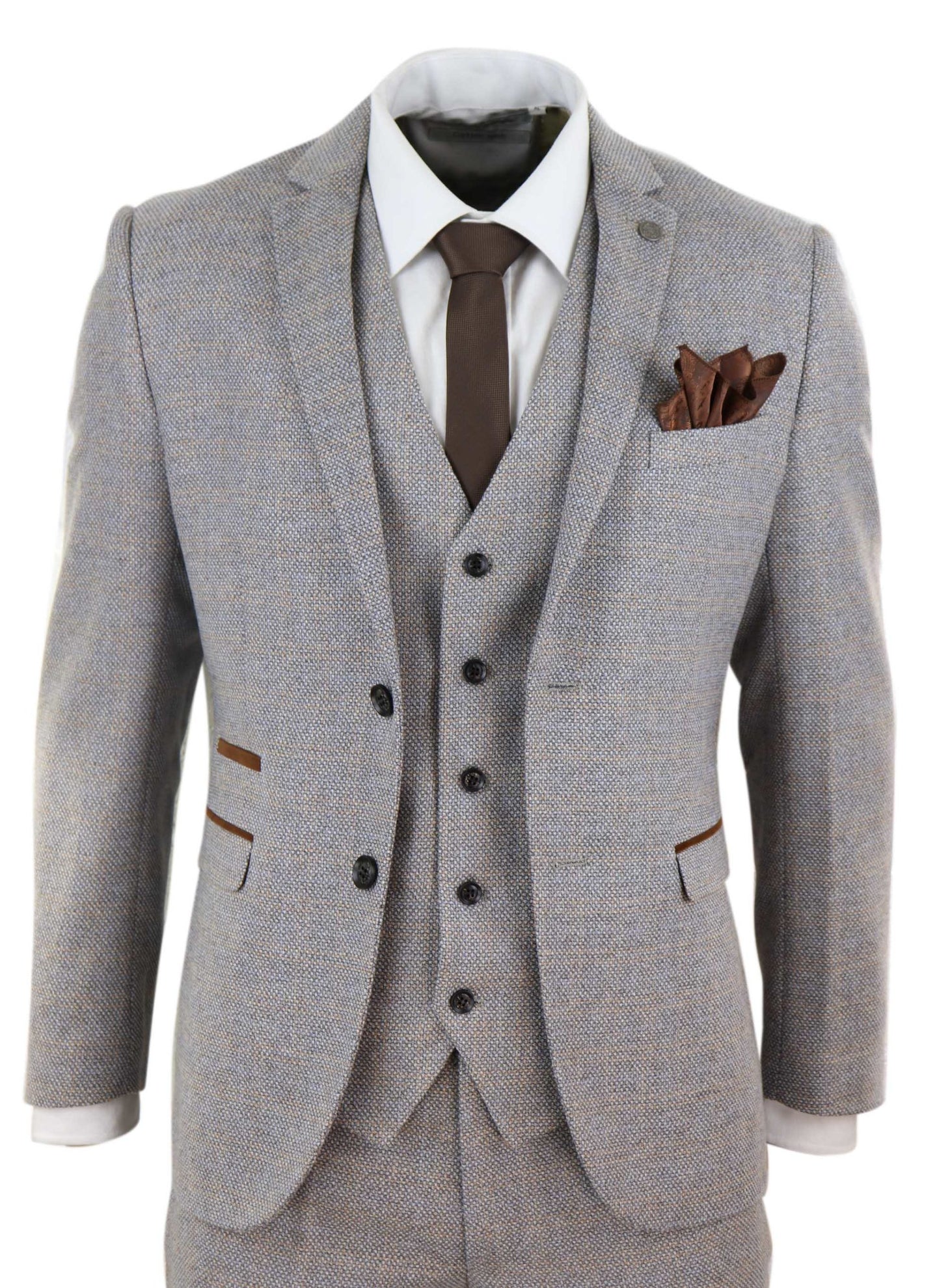 Traje de tres piezas de tweed a cuadros para hombre - Color crema