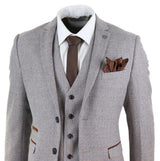 Traje de tres piezas de tweed a cuadros para hombre - Color crema