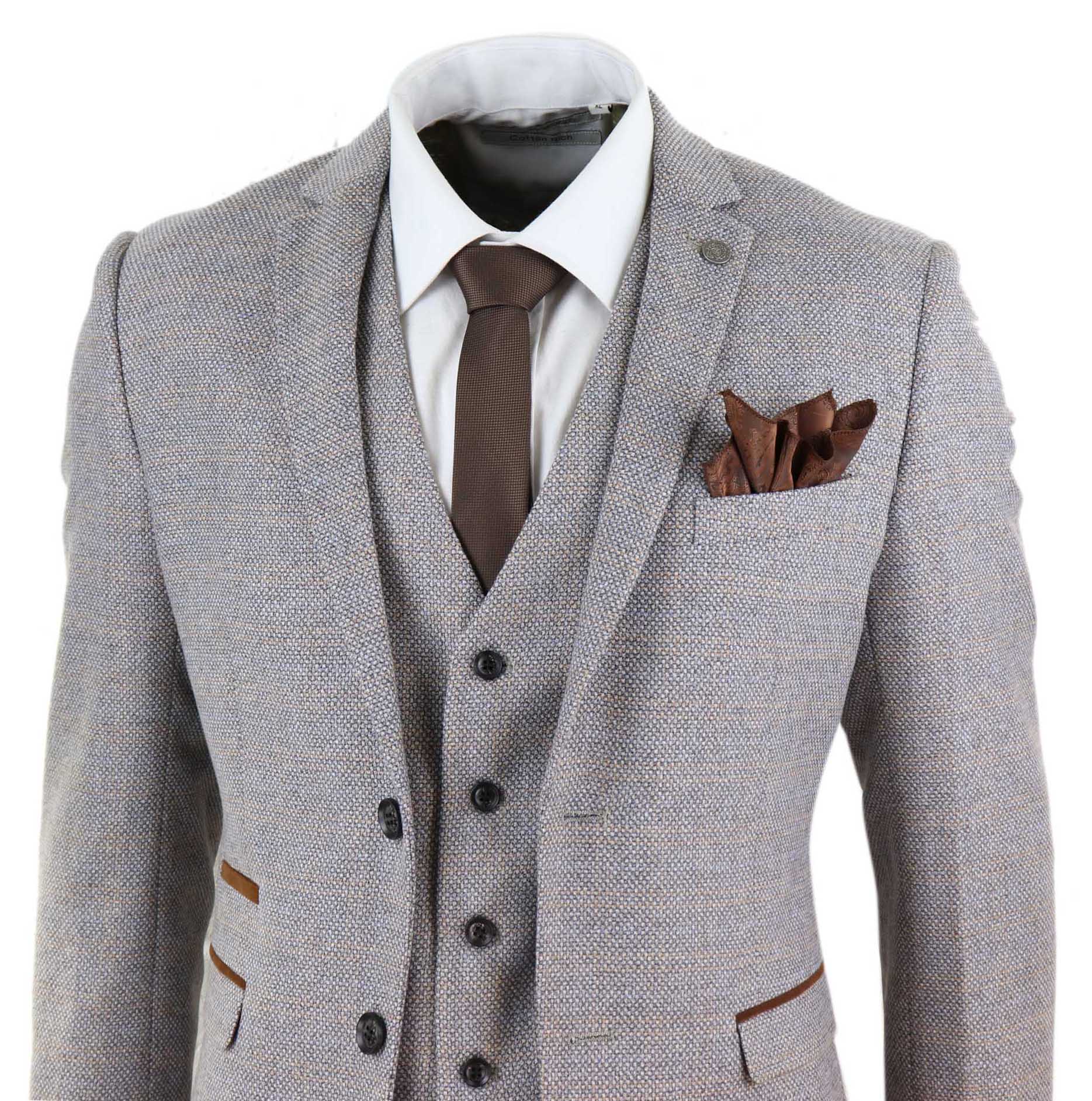 Traje de tres piezas de tweed a cuadros para hombre - Color crema