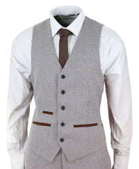 Traje de tres piezas de tweed a cuadros para hombre - Color crema