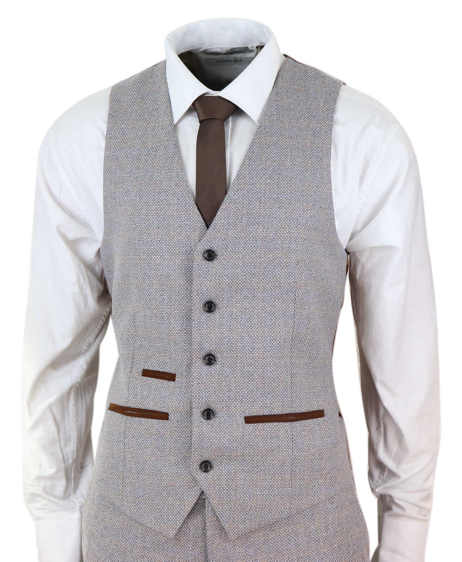 Traje de tres piezas de tweed a cuadros para hombre - Color crema