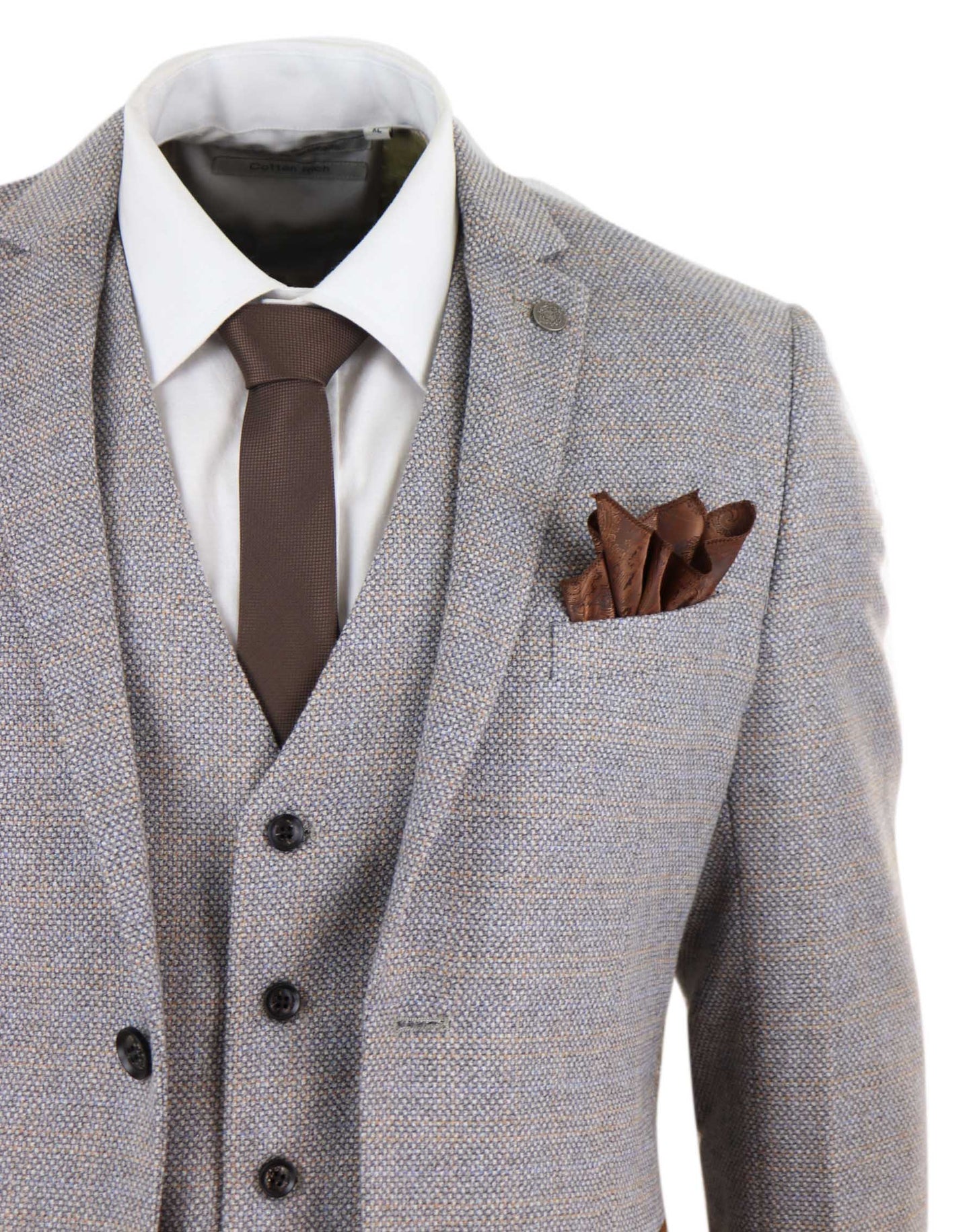 Traje de tres piezas de tweed a cuadros para hombre - Color crema