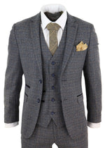 Traje de tres piezas de tweed a cuadros para hombre - Azul marino